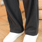 Buddha Stones 2pcs Plain Men's Frog-button Long Sleeve Shirt Pants Cotton Corduroy Set With Pockets