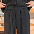 Buddha Stones 2pcs Plain Men's Frog-button Long Sleeve Shirt Pants Cotton Corduroy Set With Pockets