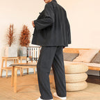 Buddha Stones 2pcs Plain Men's Frog-button Long Sleeve Shirt Pants Cotton Corduroy Set With Pockets