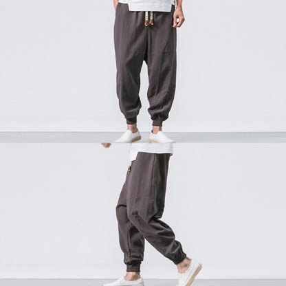 Buddha Stones Men's Plain Simple Drawstring Design Cotton Harem Pants With Pockets