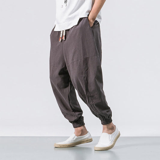 Buddha Stones Men's Plain Simple Drawstring Design Cotton Harem Pants With Pockets