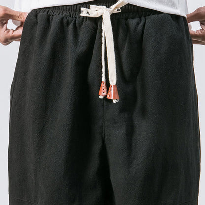 Buddha Stones Men's Plain Simple Drawstring Design Cotton Harem Pants With Pockets