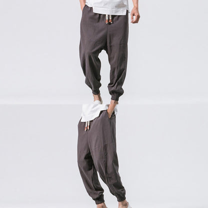 Buddha Stones Men's Plain Simple Drawstring Design Cotton Harem Pants With Pockets