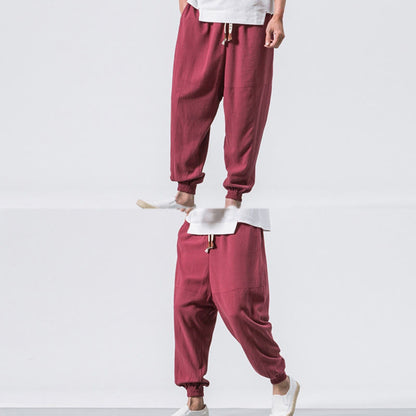 Buddha Stones Men's Plain Simple Drawstring Design Cotton Harem Pants With Pockets