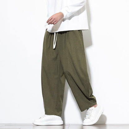 Buddha Stones Men's Plain Pure Cotton Corduroy Ankle-Length Harem Pants With Pockets