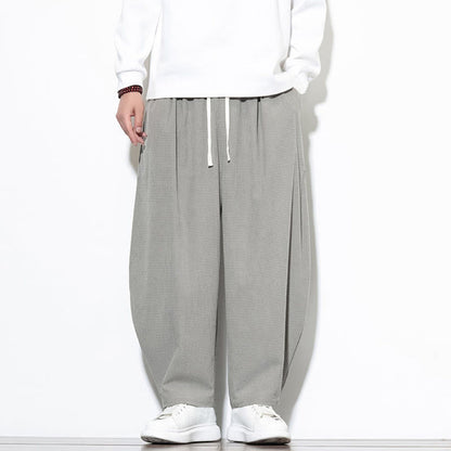 Buddha Stones Men's Plain Pure Cotton Corduroy Ankle-Length Harem Pants With Pockets
