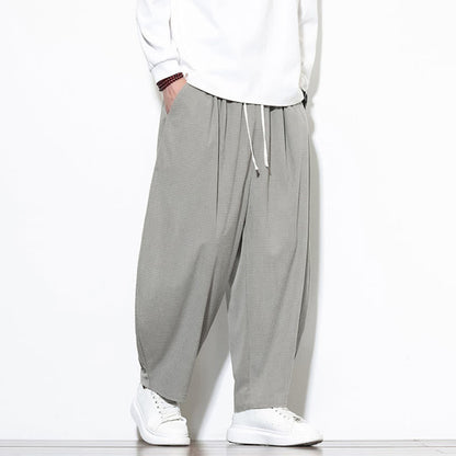 Buddha Stones Men's Plain Pure Cotton Corduroy Ankle-Length Harem Pants With Pockets