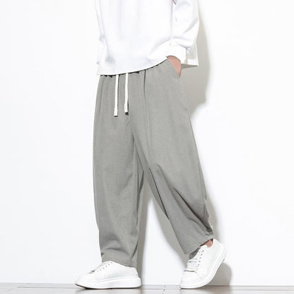 Buddha Stones Men's Plain Pure Cotton Corduroy Ankle-Length Harem Pants With Pockets