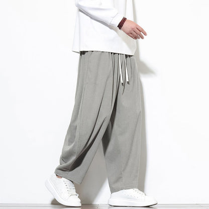 Buddha Stones Men's Plain Pure Cotton Corduroy Ankle-Length Harem Pants With Pockets