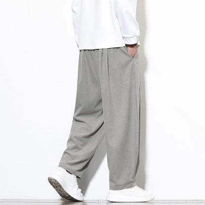 Buddha Stones Men's Plain Pure Cotton Corduroy Ankle-Length Harem Pants With Pockets