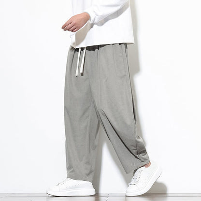 Buddha Stones Men's Plain Pure Cotton Corduroy Ankle-Length Harem Pants With Pockets