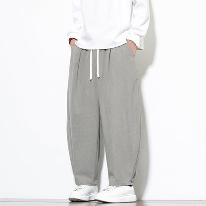 Buddha Stones Men's Plain Pure Cotton Corduroy Ankle-Length Harem Pants With Pockets