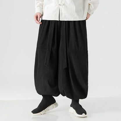 Buddha Stones Winter Solid Color Men's Harem Pure Cotton Corduroy Pants With Pockets