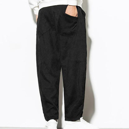 Buddha Stones Fall Pure Color Men's Cotton Corduroy Tapered Pants With Pockets