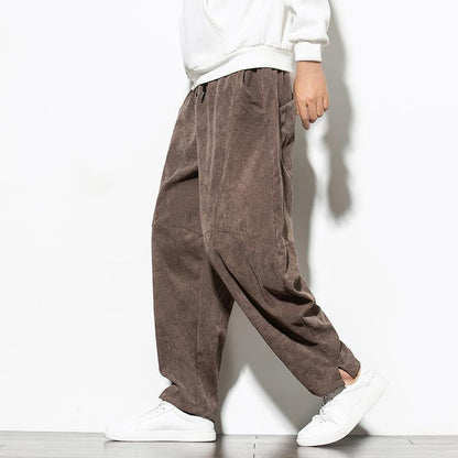 Buddha Stones Fall Pure Color Men's Cotton Corduroy Tapered Pants With Pockets