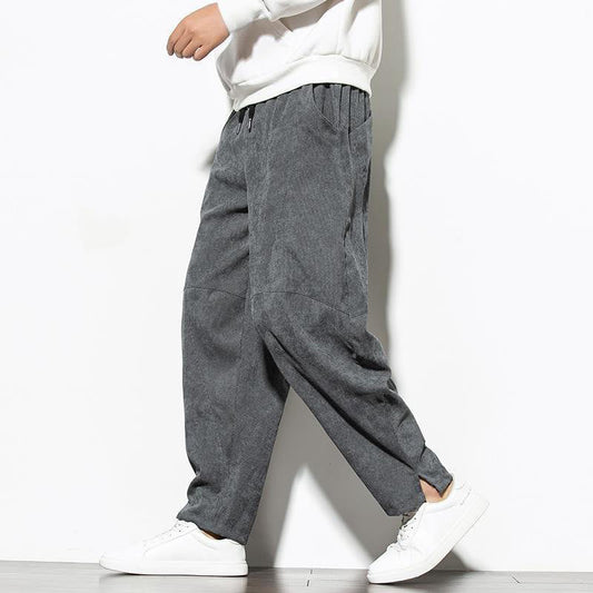 Buddha Stones Fall Pure Color Men's Cotton Corduroy Tapered Pants With Pockets