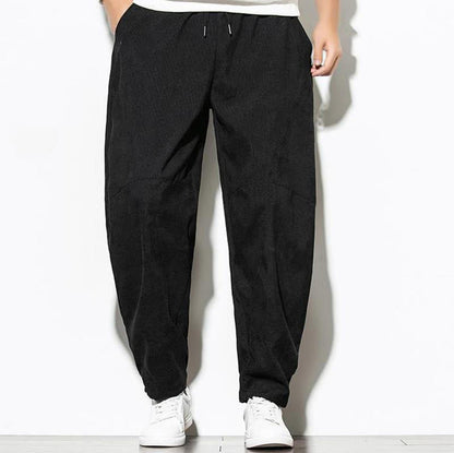 Buddha Stones Fall Pure Color Men's Cotton Corduroy Tapered Pants With Pockets