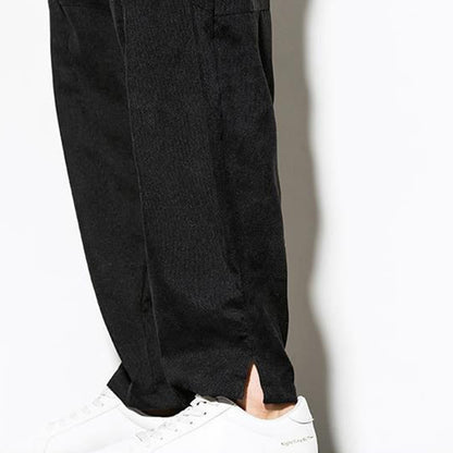 Buddha Stones Fall Pure Color Men's Cotton Corduroy Tapered Pants With Pockets