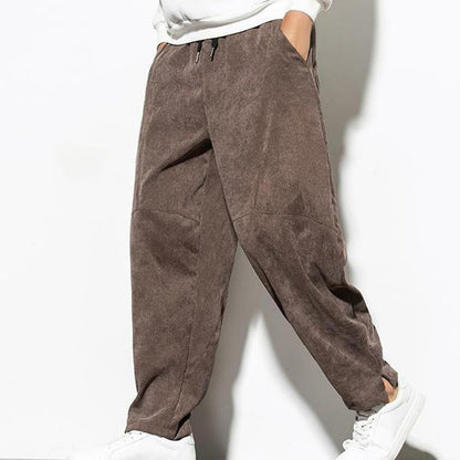 Buddha Stones Fall Pure Color Men's Cotton Corduroy Tapered Pants With Pockets