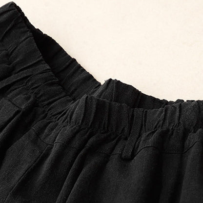 Buddha Stones Solid Color Cotton Women's Wide Leg Pants With Pockets