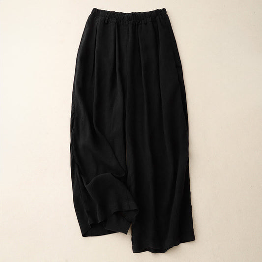 Buddha Stones Solid Color Cotton Women's Wide Leg Pants With Pockets