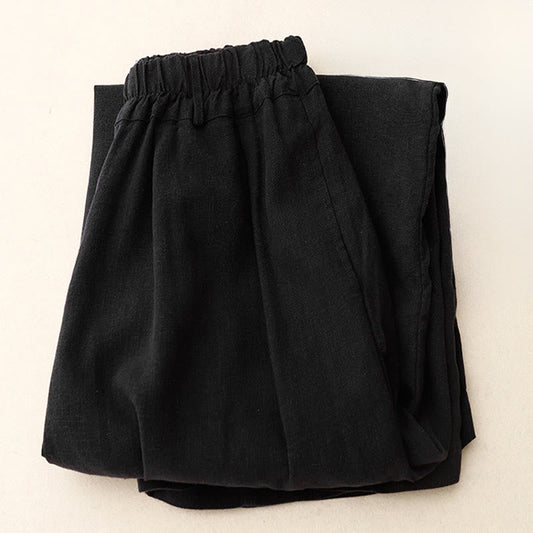 Buddha Stones Solid Color Cotton Women's Wide Leg Pants With Pockets