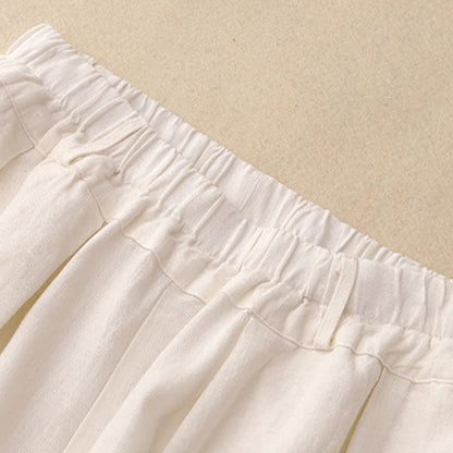 Buddha Stones Solid Color Cotton Women's Wide Leg Pants With Pockets
