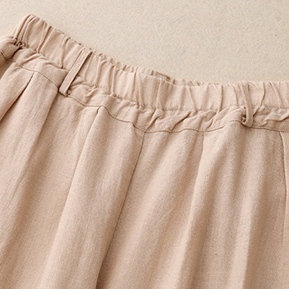 Buddha Stones Solid Color Cotton Women's Wide Leg Pants With Pockets