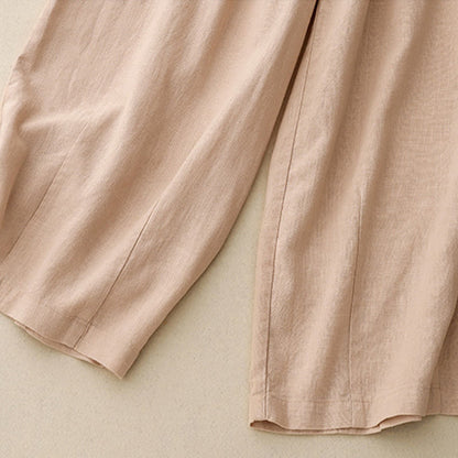 Buddha Stones Solid Color Cotton Women's Wide Leg Pants With Pockets