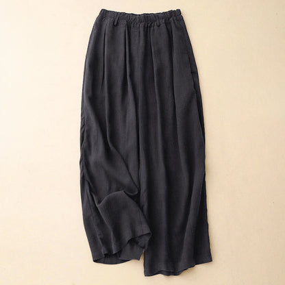 Buddha Stones Solid Color Cotton Women's Wide Leg Pants With Pockets