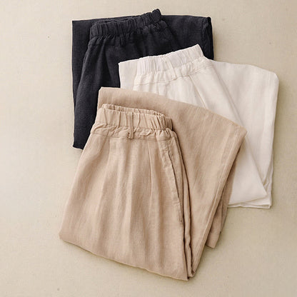 Buddha Stones Solid Color Cotton Women's Wide Leg Pants With Pockets
