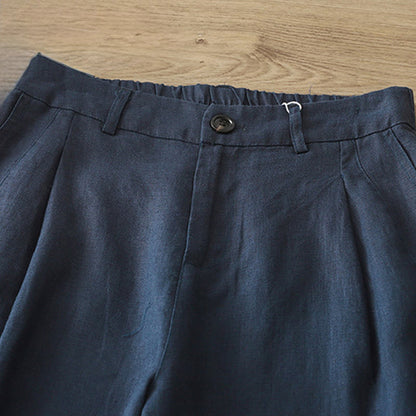 Buddha Stones Solid Color Cotton Women's Button Wide Leg Pants With Pockets