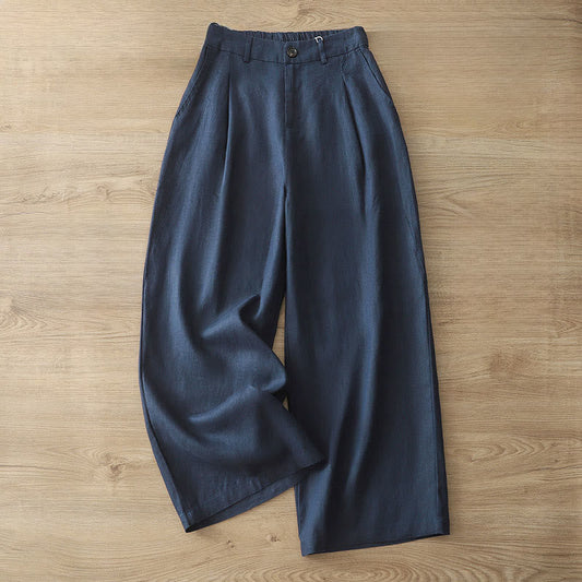 Buddha Stones Solid Color Cotton Women's Button Wide Leg Pants With Pockets