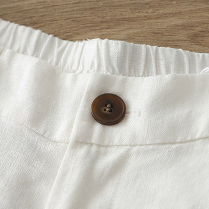 Buddha Stones Solid Color Cotton Women's Button Wide Leg Pants With Pockets