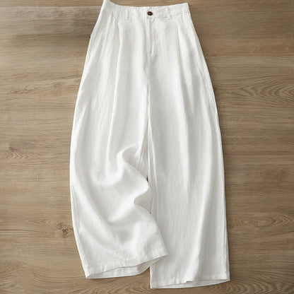 Buddha Stones Solid Color Cotton Women's Button Wide Leg Pants With Pockets
