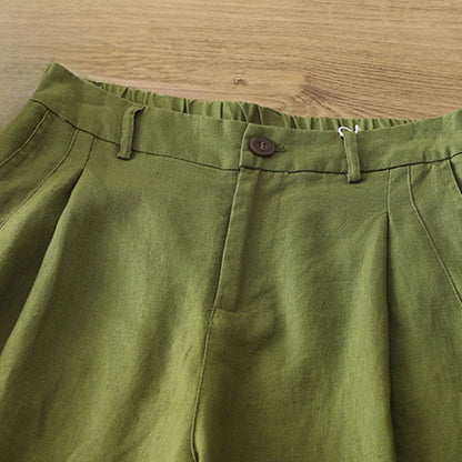 Buddha Stones Solid Color Cotton Women's Button Wide Leg Pants With Pockets