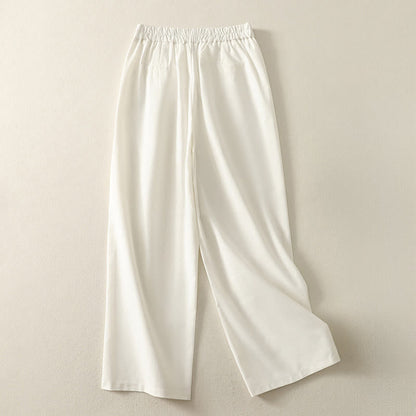 Buddha Stones Embroidery Pattern Polyester Women's Wide Leg Pants With Pockets