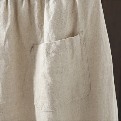 Buddha Stones Casual Splicing Color Rope Women's Cotton Straight-leg Pants With Pockets