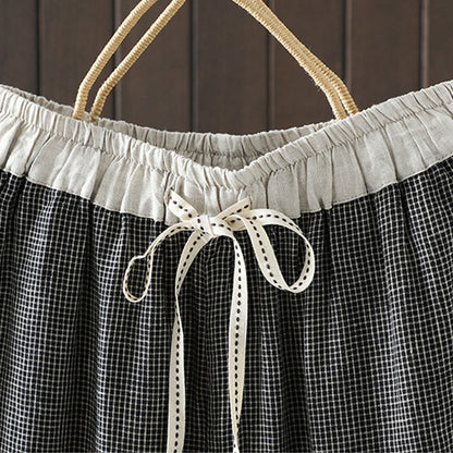 Buddha Stones Casual Splicing Color Rope Women's Cotton Straight-leg Pants With Pockets