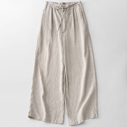 Buddha Stones Casual Solid Color Rope Women's Cotton Pants With Pockets