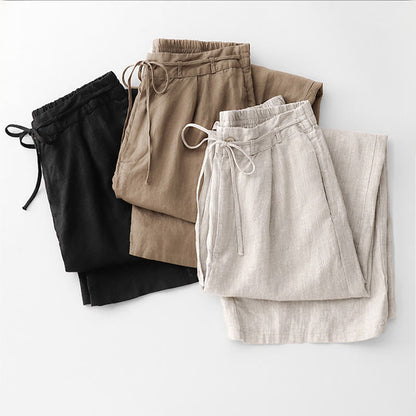 Buddha Stones Casual Solid Color Rope Women's Cotton Pants With Pockets