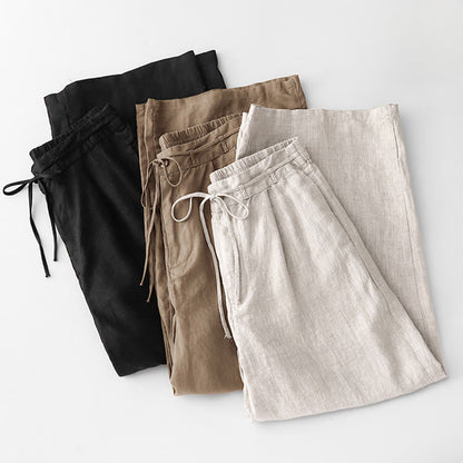 Buddha Stones Casual Solid Color Rope Women's Cotton Pants With Pockets