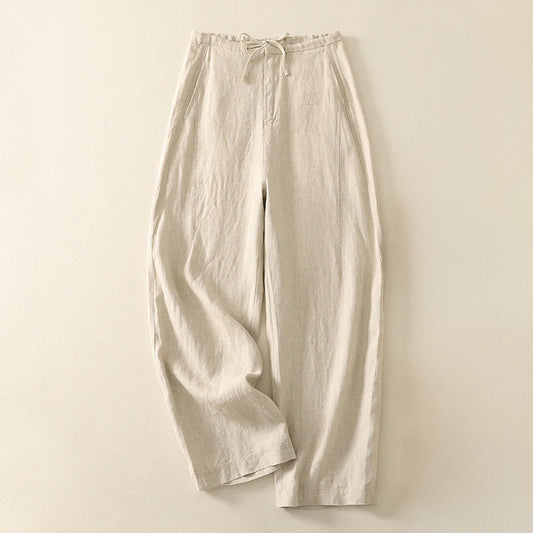 Buddha Stones Casual Plain Rope Women's Cotton Pants With Pockets