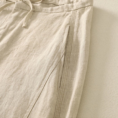 Buddha Stones Casual Plain Rope Women's Cotton Pants With Pockets