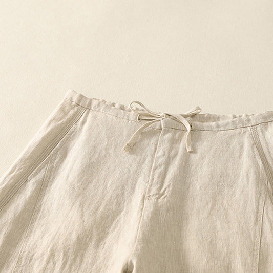 Buddha Stones Casual Plain Rope Women's Cotton Pants With Pockets