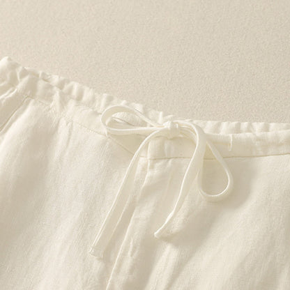 Buddha Stones Casual Plain Rope Women's Cotton Pants With Pockets
