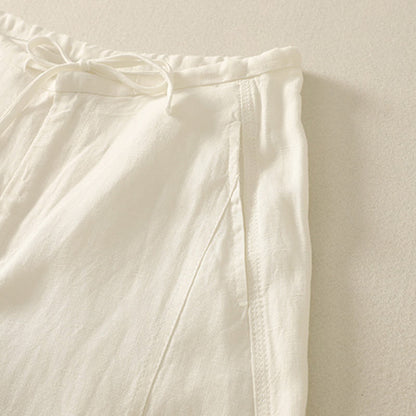 Buddha Stones Casual Plain Rope Women's Cotton Pants With Pockets