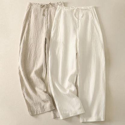 Buddha Stones Casual Plain Rope Women's Cotton Pants With Pockets