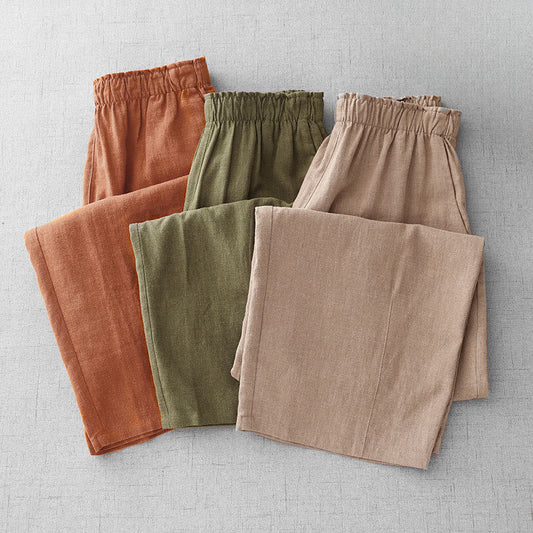 Buddha Stones Casual Plain Rope Women's Cotton 7-8 Length Pants With Pockets