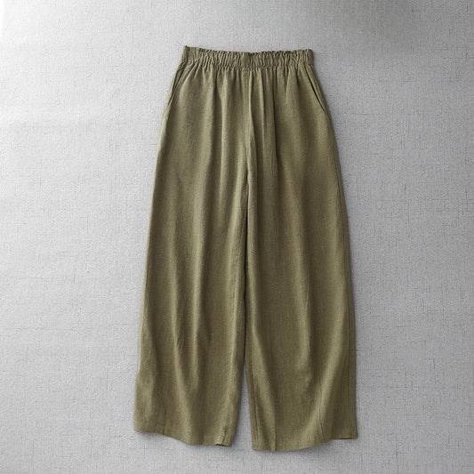 Buddha Stones Casual Plain Rope Women's Cotton 7-8 Length Pants With Pockets